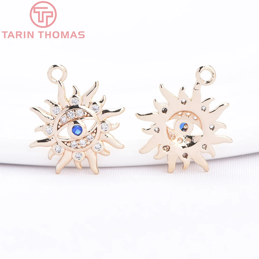 (1871)4PCS 12MM Hole 1.5MM 24K Gold Color Brass with Zircon Eye Charm Pendants for DIY Jewelry Making Findings Accessories