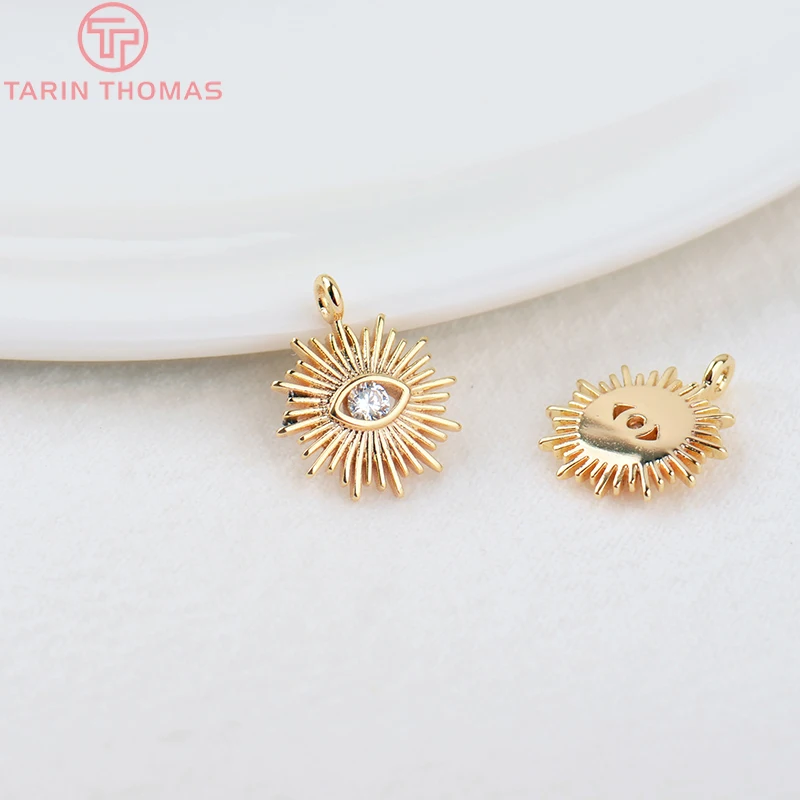 (1871)4PCS 12MM Hole 1.5MM 24K Gold Color Brass with Zircon Eye Charm Pendants for DIY Jewelry Making Findings Accessories