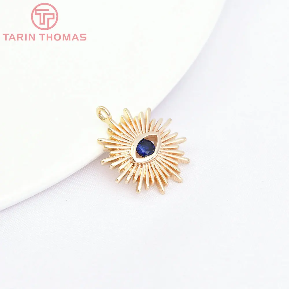 (1871)4PCS 12MM Hole 1.5MM 24K Gold Color Brass with Zircon Eye Charm Pendants for DIY Jewelry Making Findings Accessories