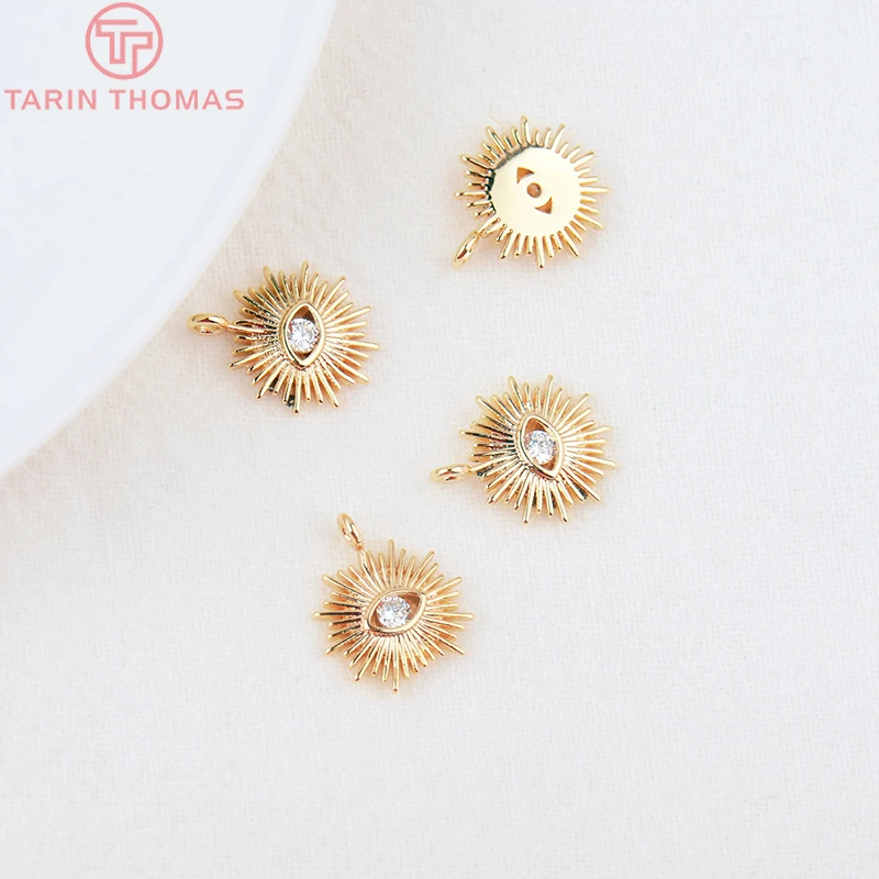 (1871)4PCS 12MM Hole 1.5MM 24K Gold Color Brass with Zircon Eye Charm Pendants for DIY Jewelry Making Findings Accessories