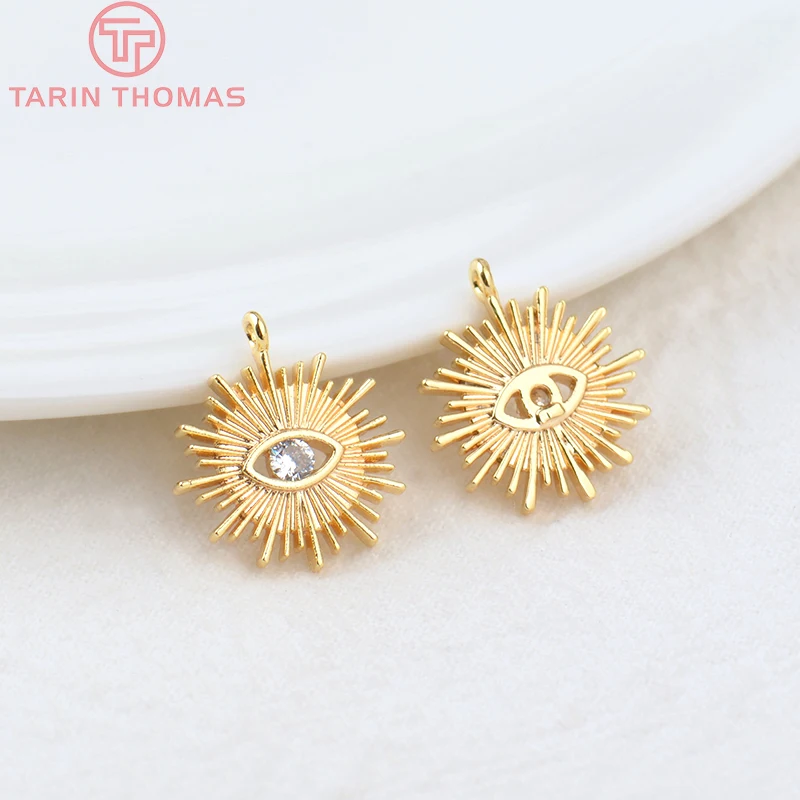 (1871)4PCS 12MM Hole 1.5MM 24K Gold Color Brass with Zircon Eye Charm Pendants for DIY Jewelry Making Findings Accessories