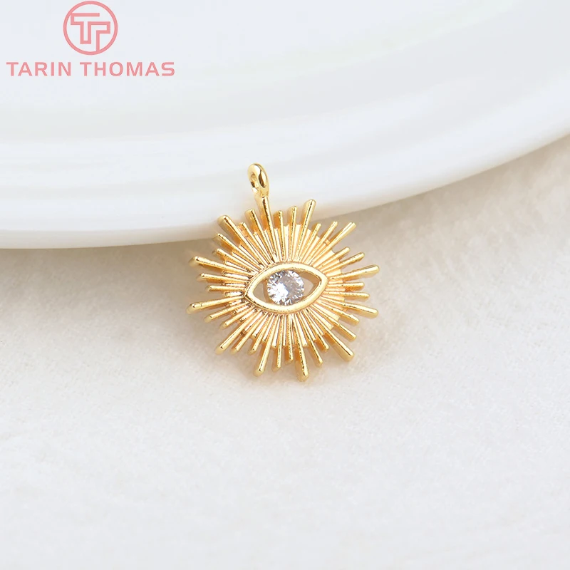 (1871)4PCS 12MM Hole 1.5MM 24K Gold Color Brass with Zircon Eye Charm Pendants for DIY Jewelry Making Findings Accessories