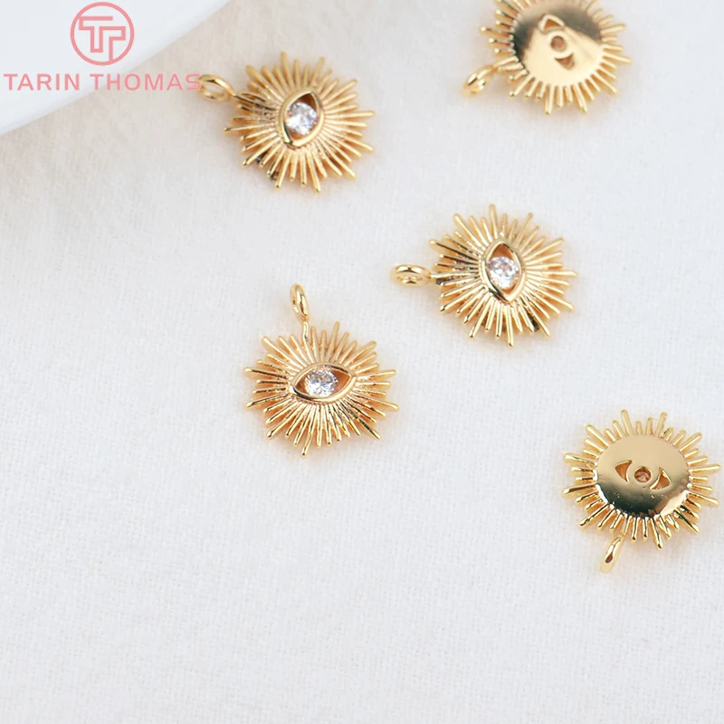 (1871)4PCS 12MM Hole 1.5MM 24K Gold Color Brass with Zircon Eye Charm Pendants for DIY Jewelry Making Findings Accessories