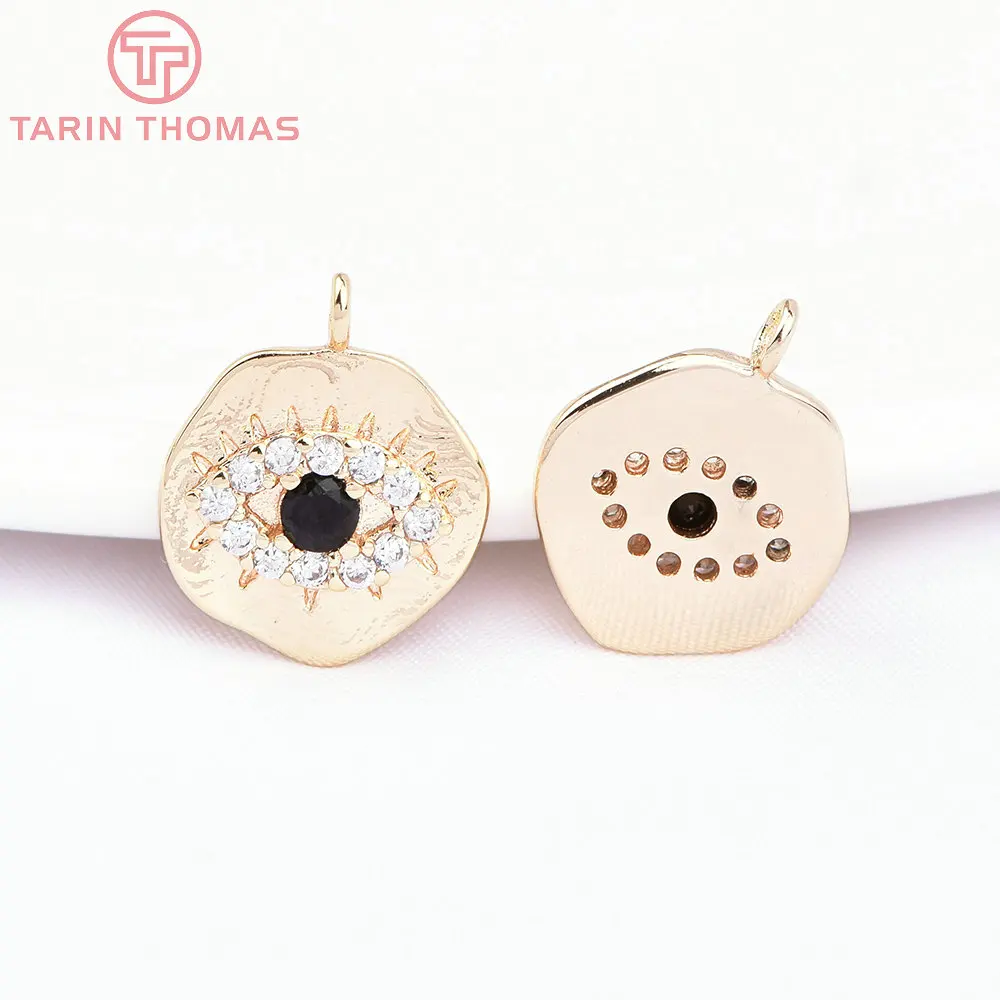 (1871)4PCS 12MM Hole 1.5MM 24K Gold Color Brass with Zircon Eye Charm Pendants for DIY Jewelry Making Findings Accessories