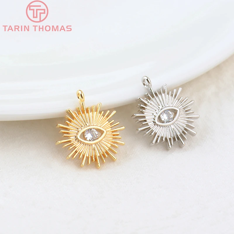 (1871)4PCS 12MM Hole 1.5MM 24K Gold Color Brass with Zircon Eye Charm Pendants for DIY Jewelry Making Findings Accessories