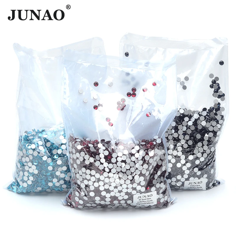 JUNAO 100Gross SS6 SS10 SS12 SS16 SS20 SS30 AB Color Glass Rhinestones Bulk Non Hotfix Flatback Strass DIY Nail Crystal Stones