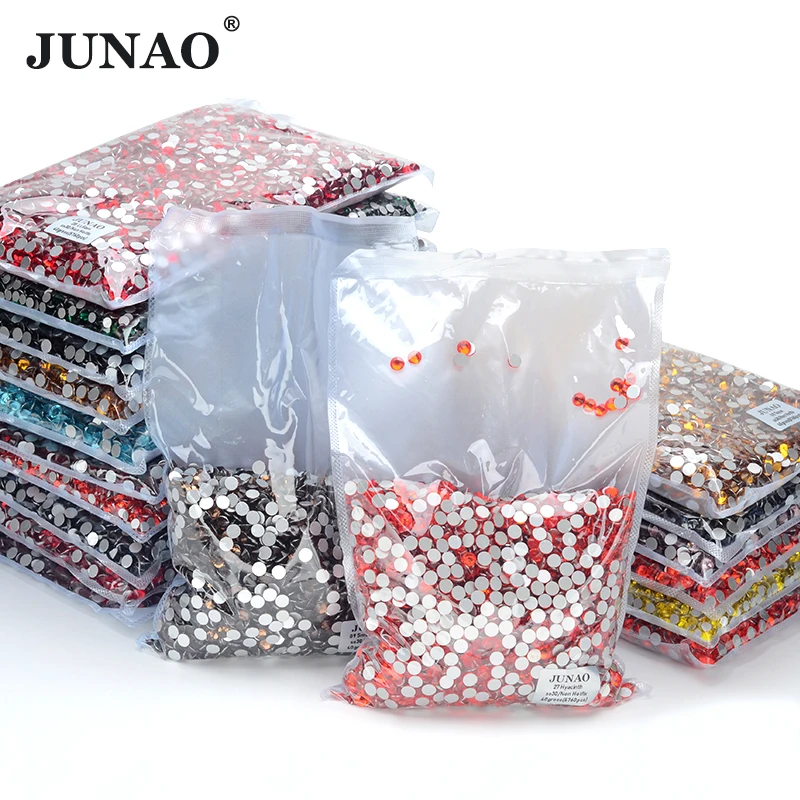 JUNAO 100Gross SS6 SS10 SS12 SS16 SS20 SS30 AB Color Glass Rhinestones Bulk Non Hotfix Flatback Strass DIY Nail Crystal Stones