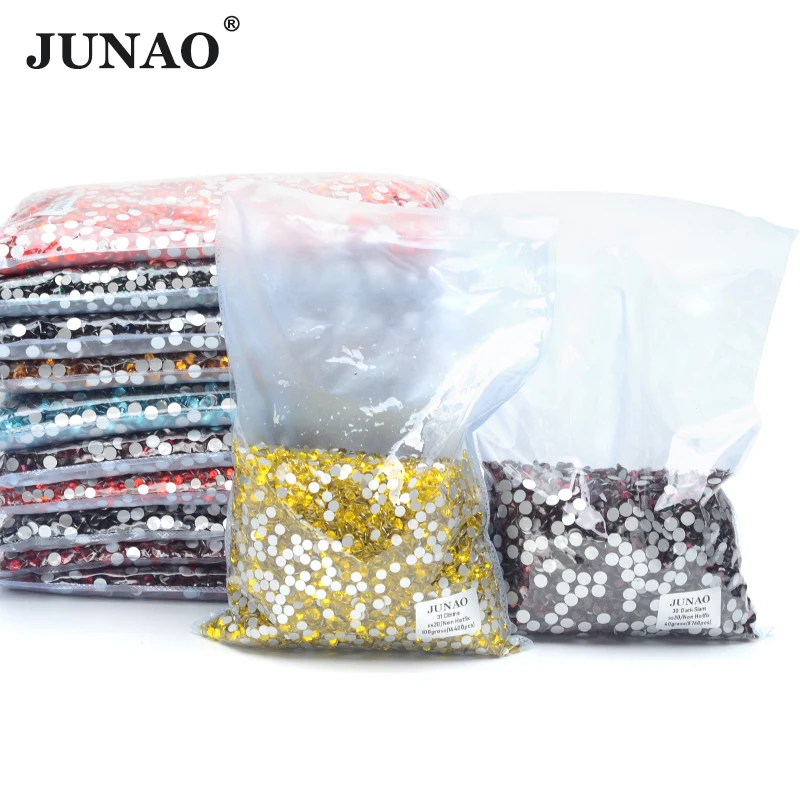 JUNAO 100Gross SS6 SS10 SS12 SS16 SS20 SS30 AB Color Glass Rhinestones Bulk Non Hotfix Flatback Strass DIY Nail Crystal Stones