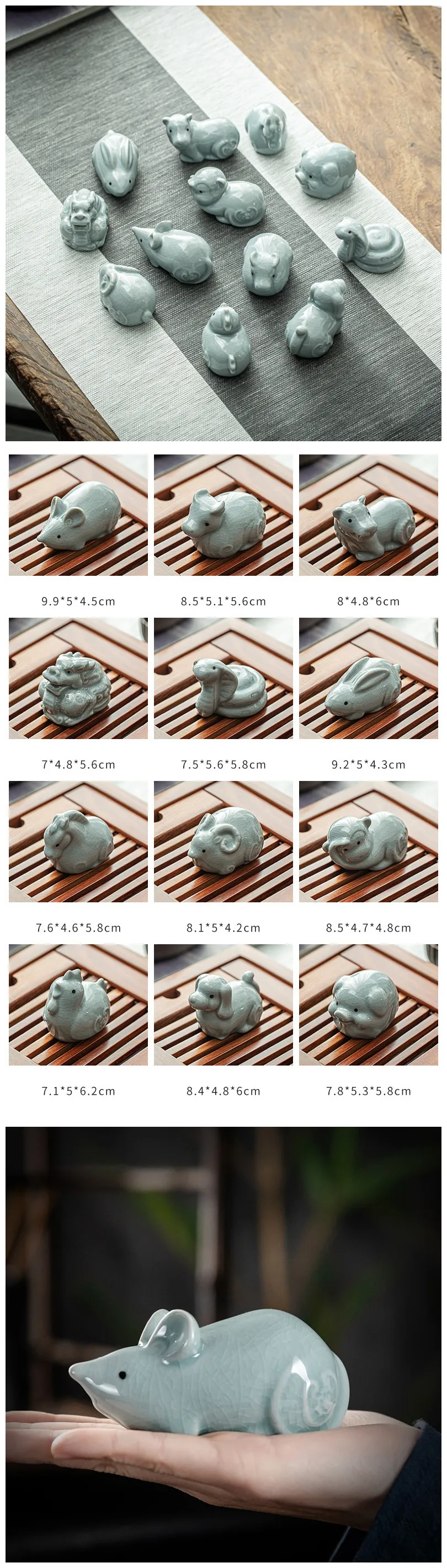 Retro Ceramics Tea Pet Chinese Zodiac Animal Statue Cute Tea Figurine Ornaments Desktop Crafts Tea Set Decoration Accessories