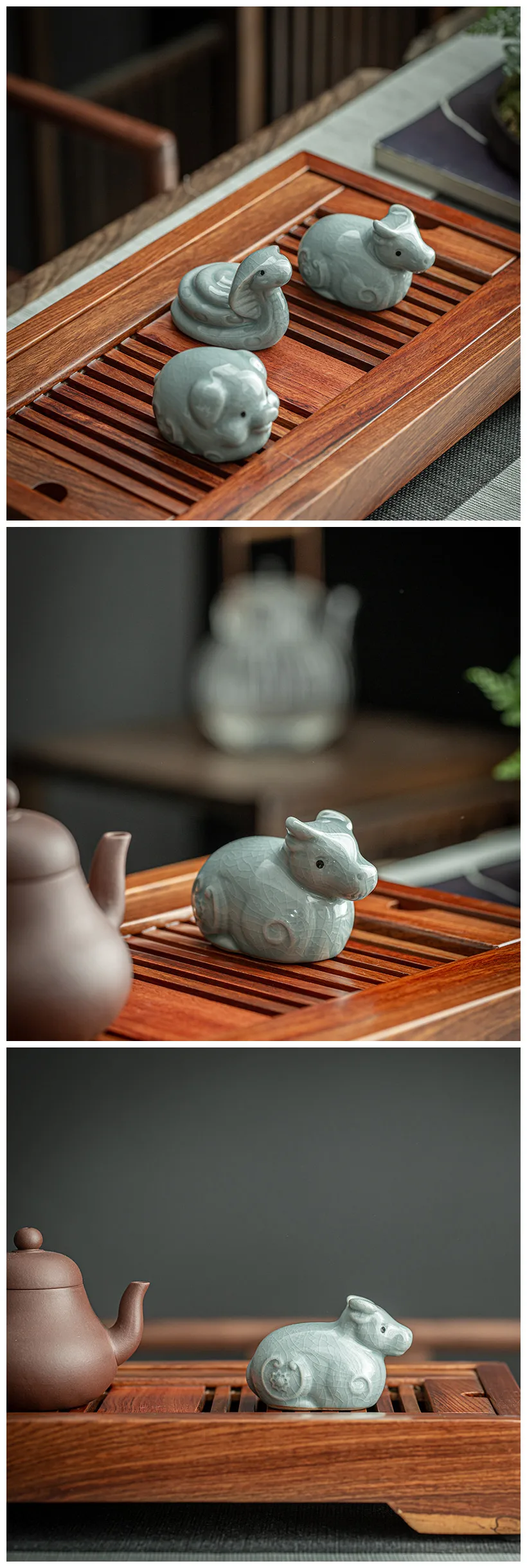 Retro Ceramics Tea Pet Chinese Zodiac Animal Statue Cute Tea Figurine Ornaments Desktop Crafts Tea Set Decoration Accessories
