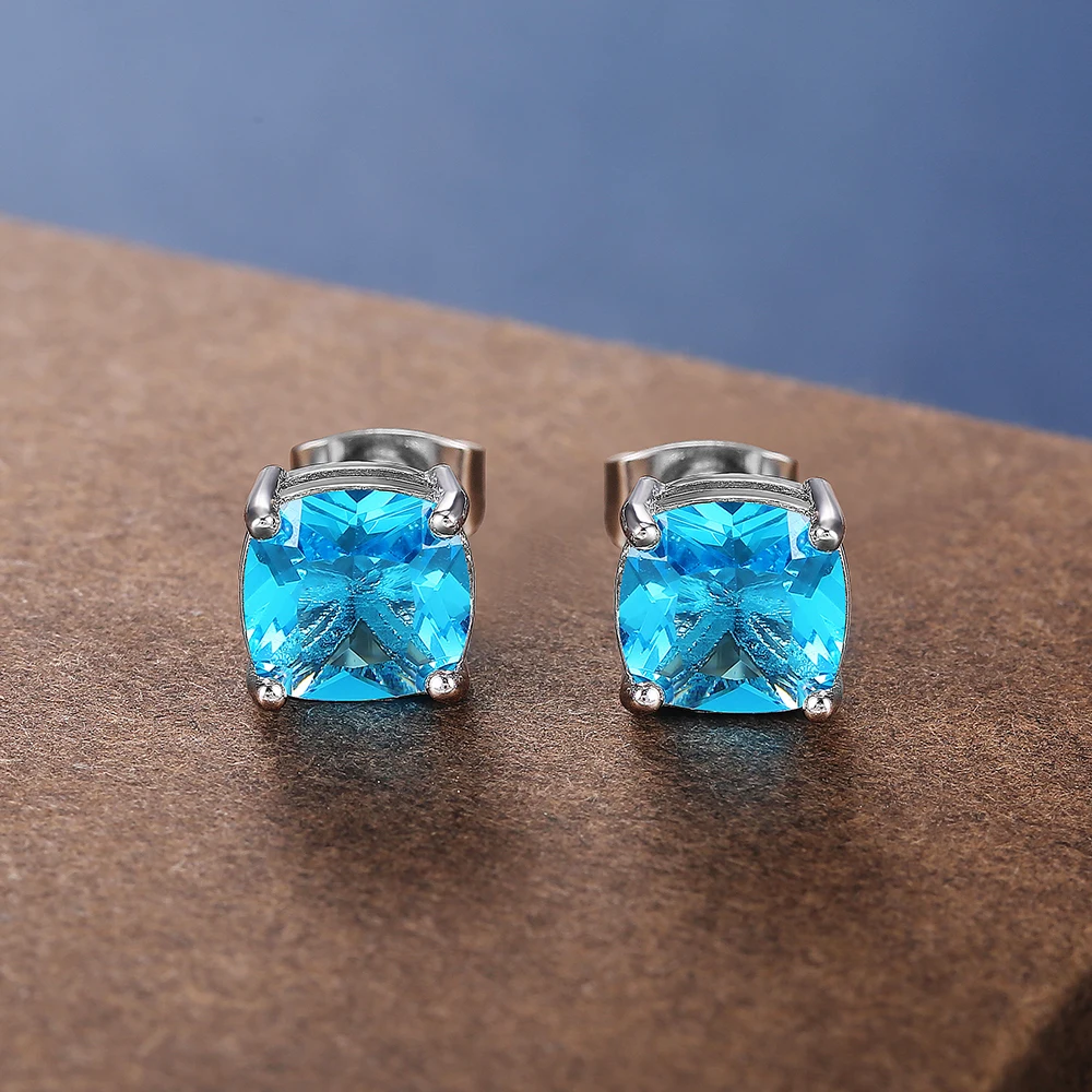 Huitan Simple Stylish Cubic Zirconia Stud Earrings Female 6 Colors Available Versatile Birthday Gift Statement Jewelry for Women