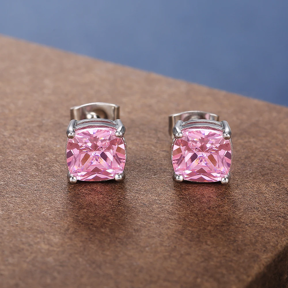 Huitan Simple Stylish Cubic Zirconia Stud Earrings Female 6 Colors Available Versatile Birthday Gift Statement Jewelry for Women