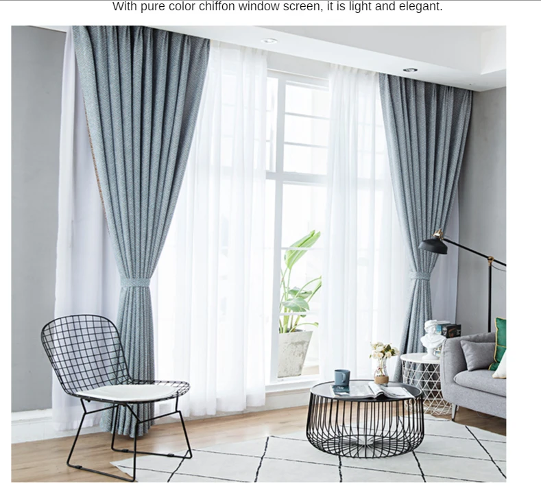 Nordic Chenille Curtains for Living Dining Room Bedroom Simple High Shading Custom Solid Color Luxury Home Decor Texture