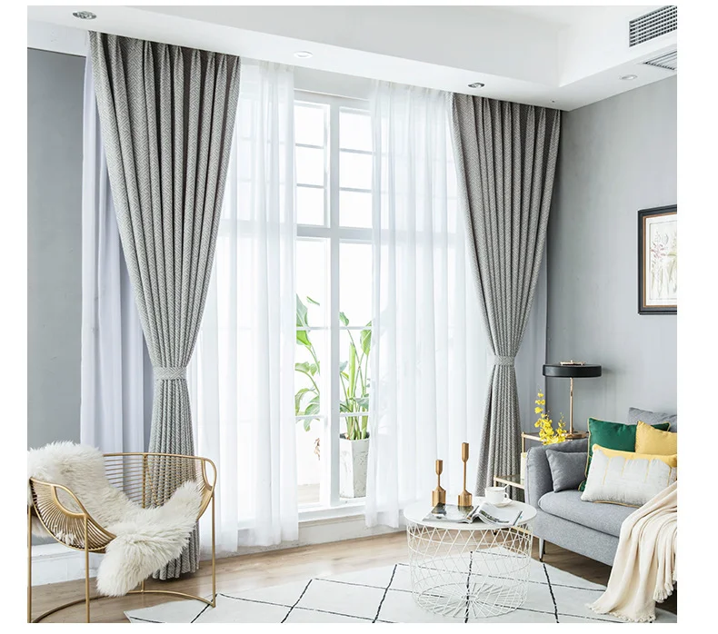 Nordic Chenille Curtains for Living Dining Room Bedroom Simple High Shading Custom Solid Color Luxury Home Decor Texture