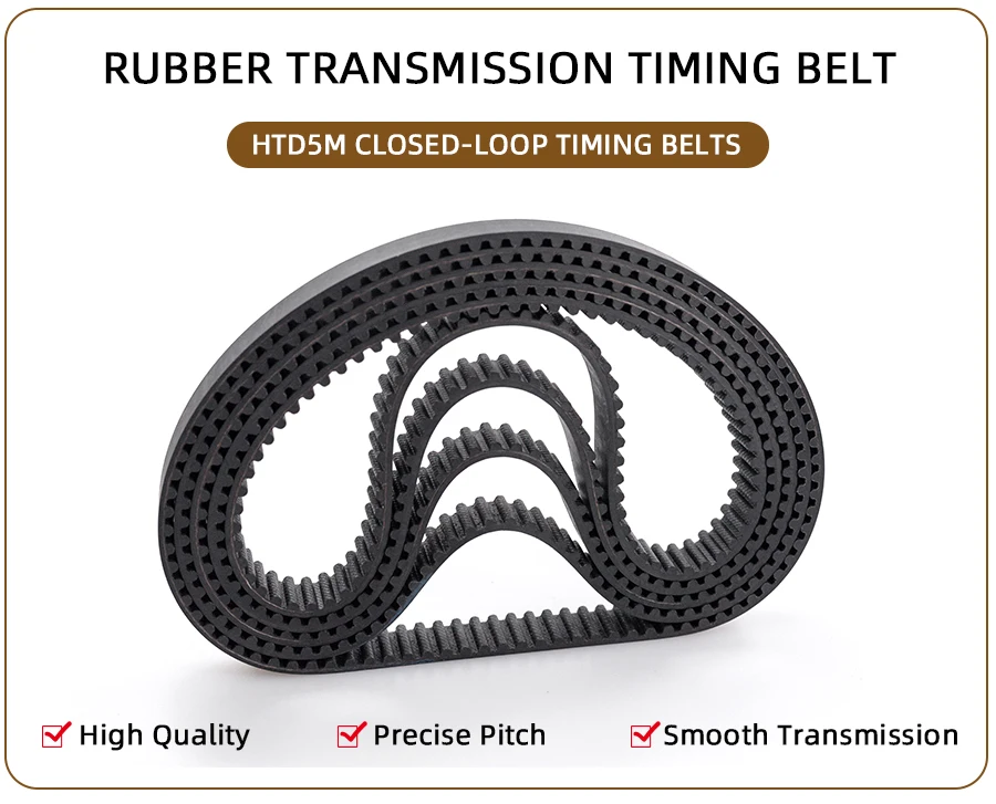 HTD5M Synchronous Timing belt Pitch length 245/250/255/260/265/270/280/285/290/295/300 mm width 9/10/12/15/20/25mm Rubber closed