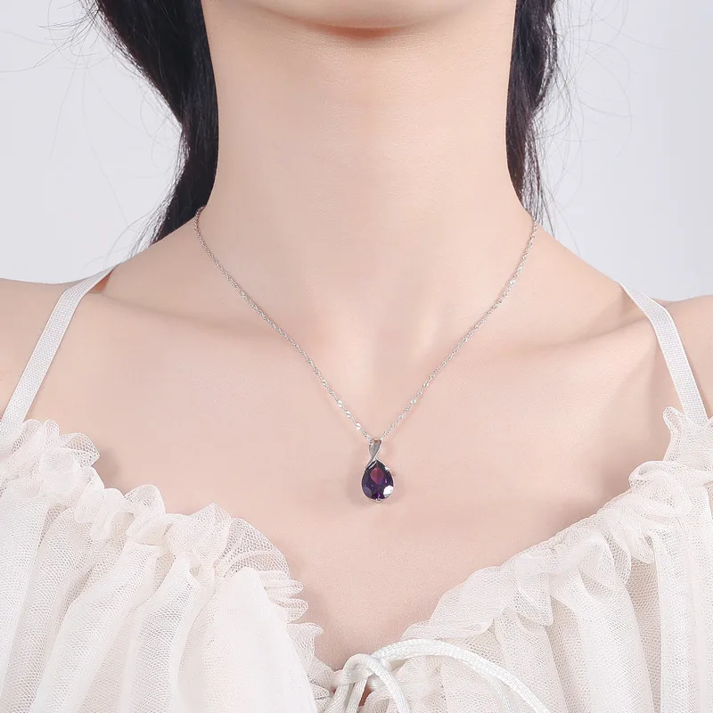 Buyee 925 Sterling Silver Luxury Pendant Chain Natural Amethyst Exquisite Sweet Necklace for Woman Fashion Jewelry Chain 45cm