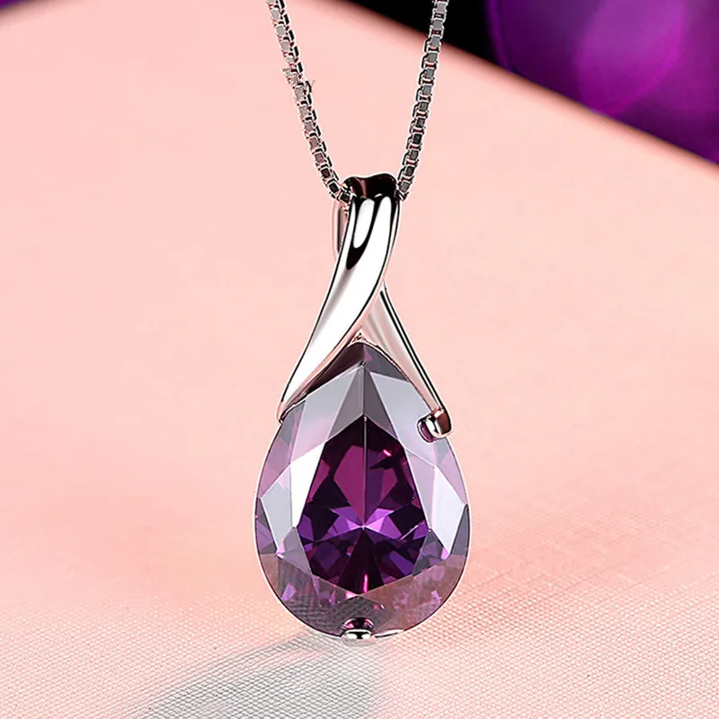 Buyee 925 Sterling Silver Luxury Pendant Chain Natural Amethyst Exquisite Sweet Necklace for Woman Fashion Jewelry Chain 45cm