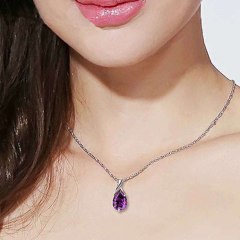 Buyee 925 Sterling Silver Luxury Pendant Chain Natural Amethyst Exquisite Sweet Necklace for Woman Fashion Jewelry Chain 45cm