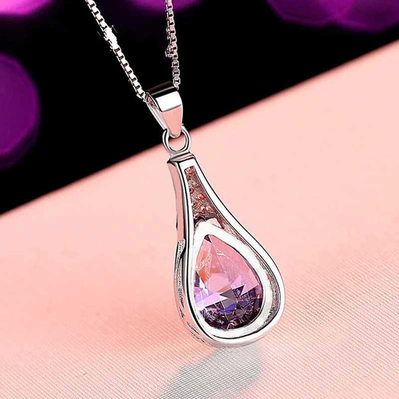 Buyee 925 Sterling Silver Luxury Pendant Chain Natural Amethyst Exquisite Sweet Necklace for Woman Fashion Jewelry Chain 45cm