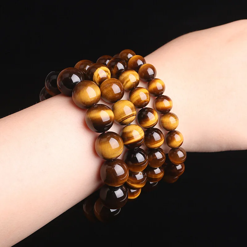 Fashion Tiger Eye Bracelets Men 5A 20mm Nature Beads Bracelets for Women Natural Stone Braslet For Man Handmade Jewelry Pulseras
