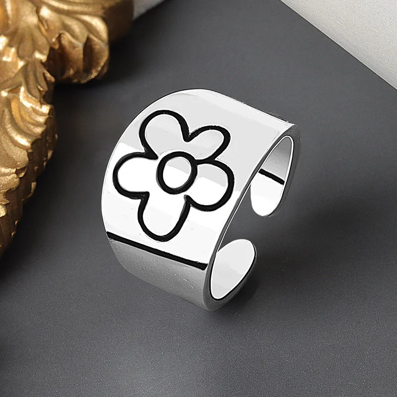 Yungqi Vintage Wide Ring Letter HAPPINESS DEPENDS UPON OURSELVES Adjustable Rings for Women Girl Boho Jewelry Anillos Mujer