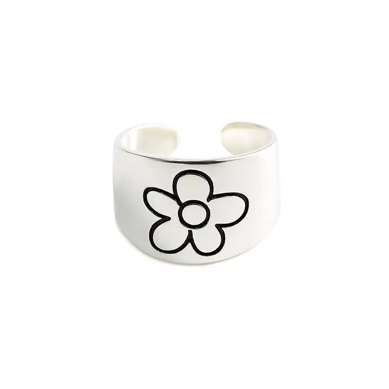 Yungqi Vintage Wide Ring Letter HAPPINESS DEPENDS UPON OURSELVES Adjustable Rings for Women Girl Boho Jewelry Anillos Mujer