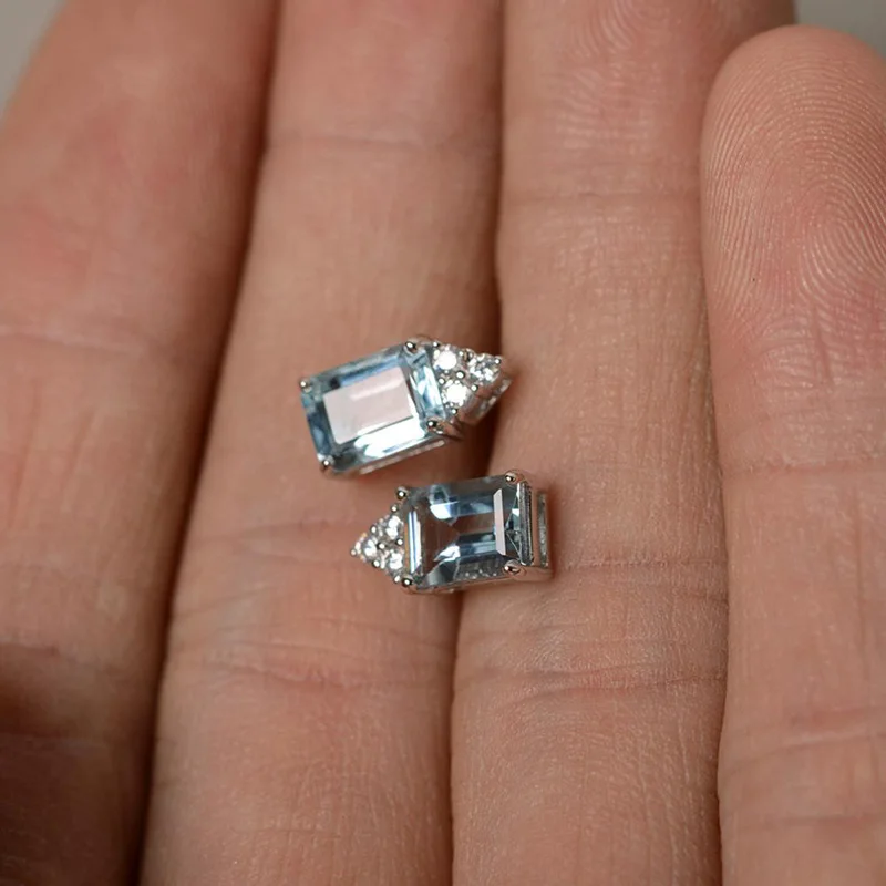 Huitan Simple and Elegant Light Blue Women Earrings Piercing Ear Brilliant Cubic Zirconia Wedding Engagement Statement Jewelry