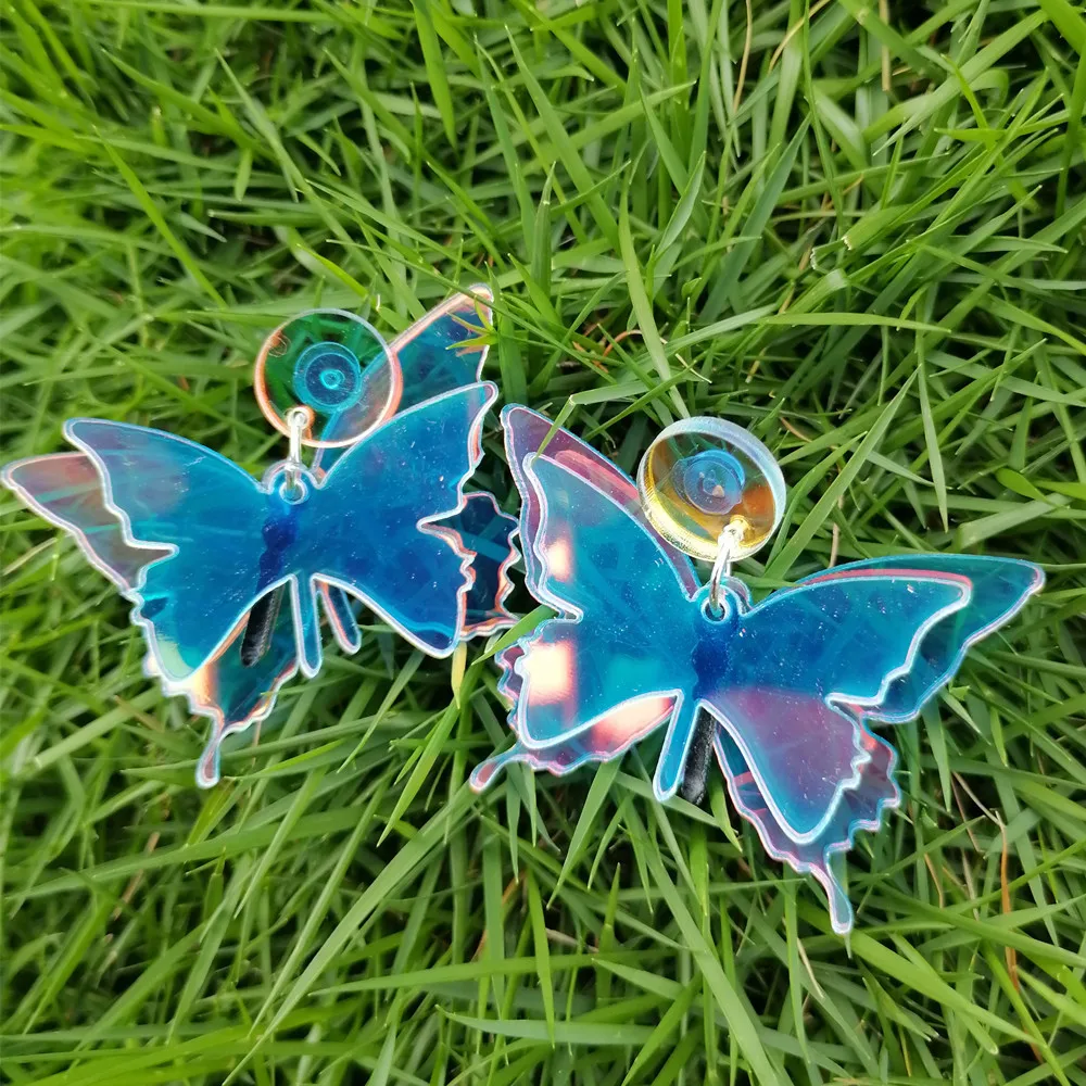 FishSheep Colorful Acrylic Geometric Star Moon Butterfly Drop Earrings For Women Cute Transparent Laser Dangle Earrings Jewelry