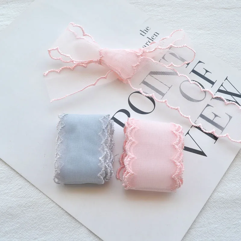 1Yard Color Lace 38mm Fine Mesh Wave Ribbon Decoration Handmade Headdress Hair Accessories DIY Material Bow