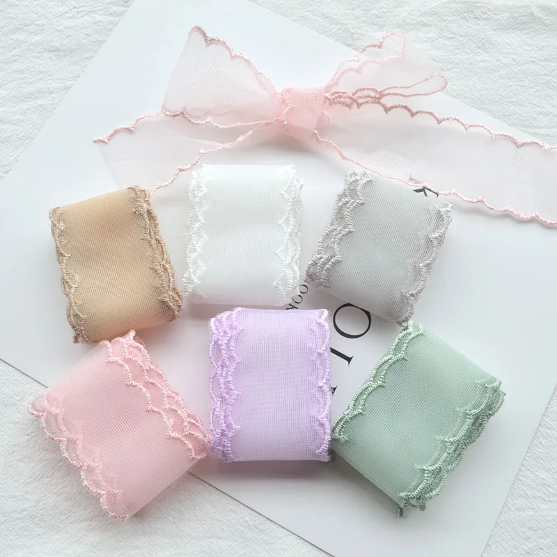1Yard Color Lace 38mm Fine Mesh Wave Ribbon Decoration Handmade Headdress Hair Accessories DIY Material Bow