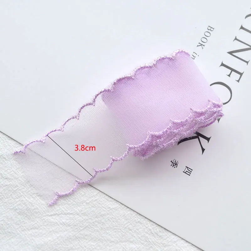 1Yard Color Lace 38mm Fine Mesh Wave Ribbon Decoration Handmade Headdress Hair Accessories DIY Material Bow