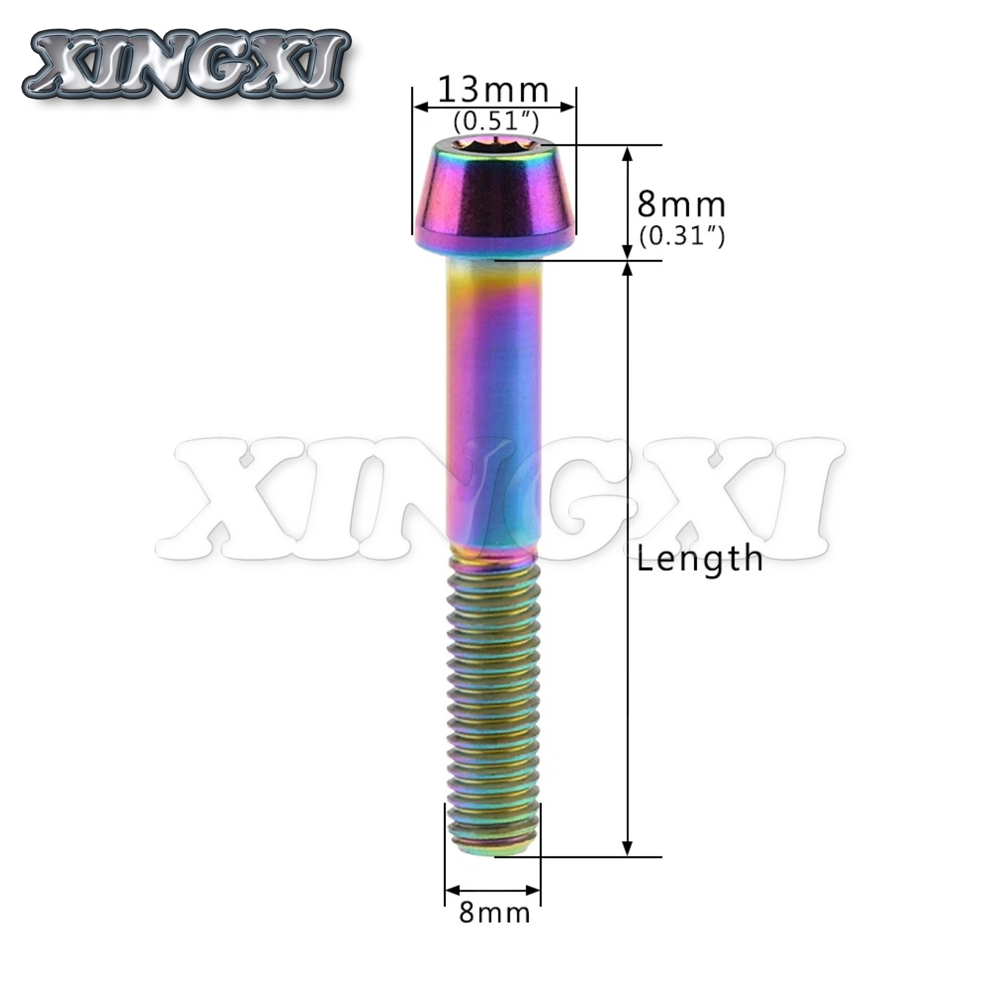 Xingxi 5Pcs Titanium Bolts M8 x 15 20 25 30 35 40 45 50mm Taper Head Screw for Bicycle Motorcycle Car Grade 5 Titanium Ti Bolts