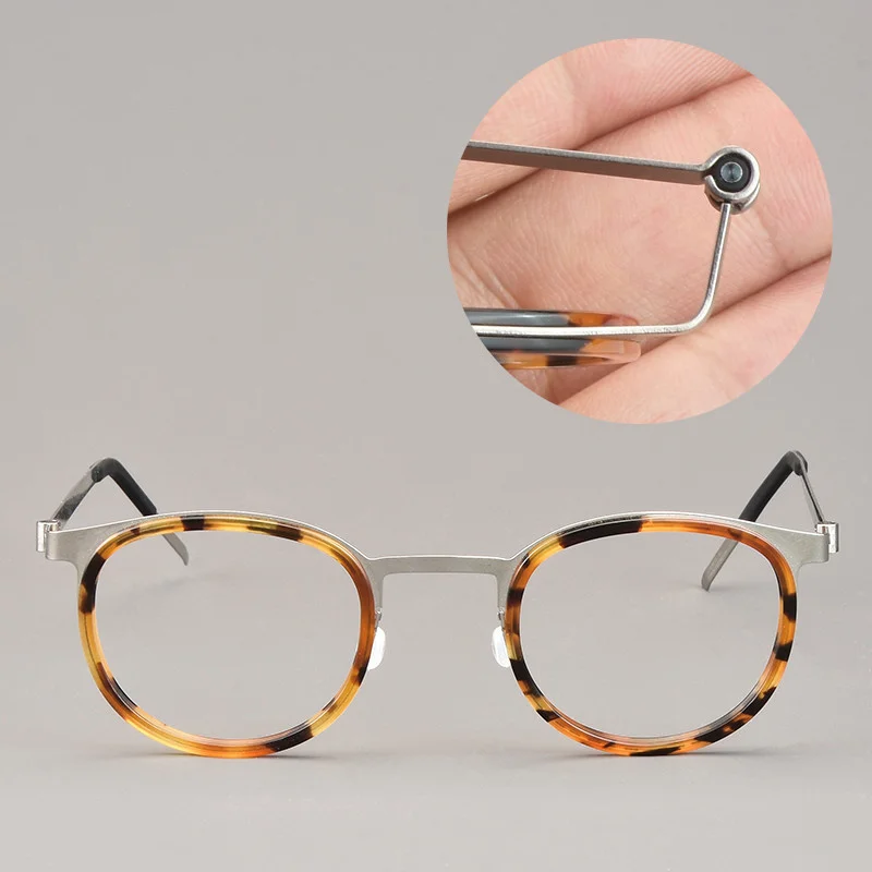 Denmark Ultralight Retro Round Glasses Frame Men Women 9704 Fashion Screwless Eyeglasses Titanium Acetate Oculos Classic Design