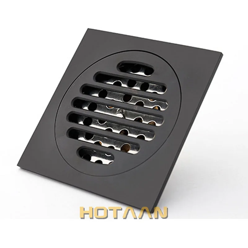 Hotaan Anti-odor Matte Black Bathtub Shower Drainer Floor 10cm Brass Square Floor Shower Drain Waste Grate Floor Drain