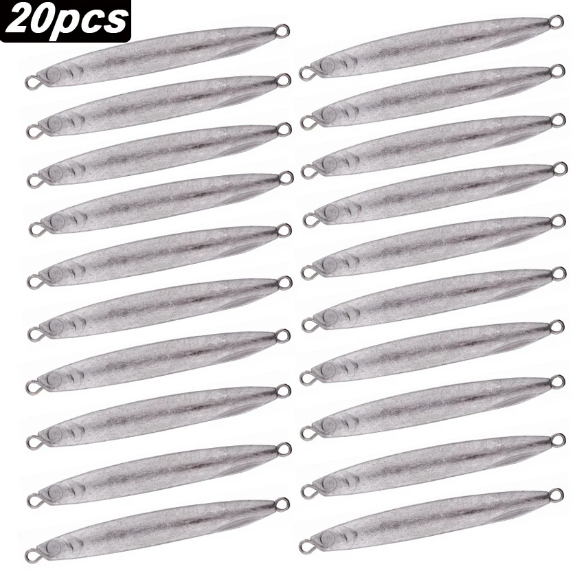 20pcs Blank Metal Jig Shore Casting Jigging Unpainted Lure 7g-40g Spoon Lures Saltwater Fishing Jigs Artificial Bait Tackle