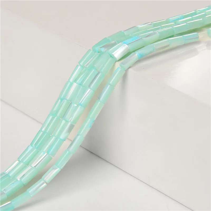Colorful Natural Freshwater Shell Tube Beads Dyed Mother of Pearl Shell Loose Beads for Jewelry Making DIY Bracelet Necklace 15"