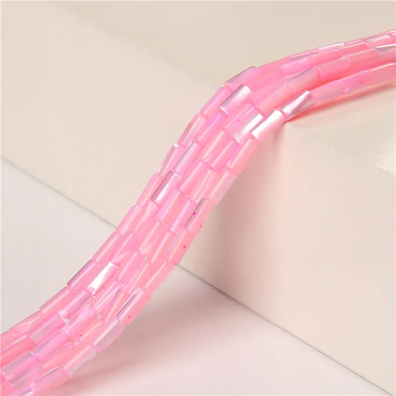 Colorful Natural Freshwater Shell Tube Beads Dyed Mother of Pearl Shell Loose Beads for Jewelry Making DIY Bracelet Necklace 15"