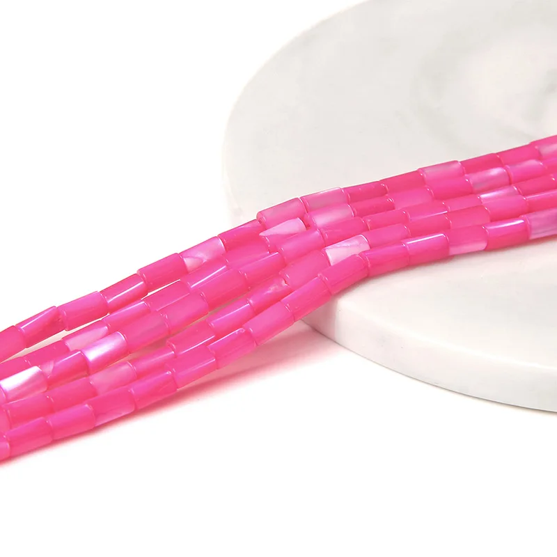 Colorful Natural Freshwater Shell Tube Beads Dyed Mother of Pearl Shell Loose Beads for Jewelry Making DIY Bracelet Necklace 15"