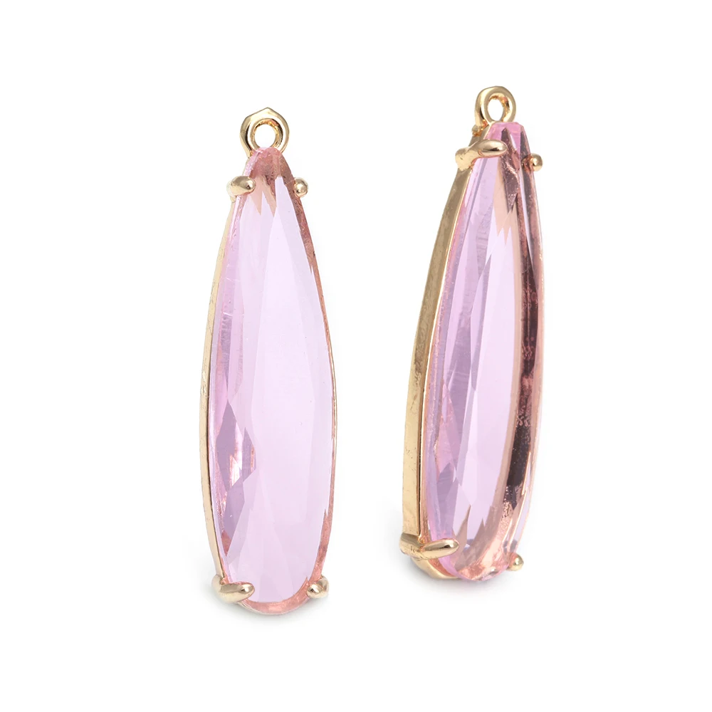 6PCS 8x30MM High Quality Champagne Gold Color Brass and Glass Long Drop Shape Charms Pendants Jewelry Making Diy Accessories