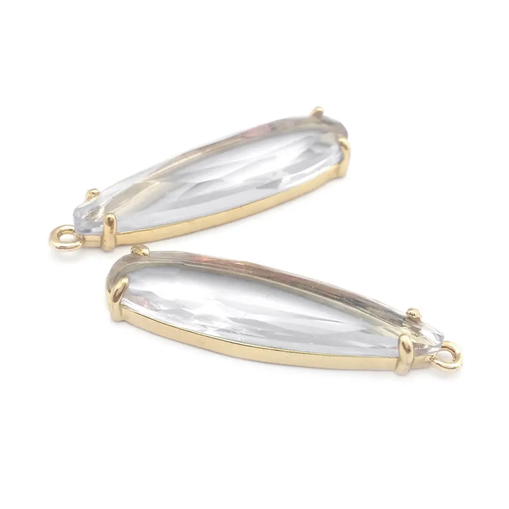 6PCS 8x30MM High Quality Champagne Gold Color Brass and Glass Long Drop Shape Charms Pendants Jewelry Making Diy Accessories