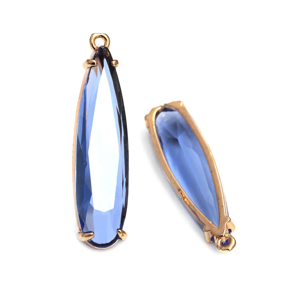 6PCS 8x30MM High Quality Champagne Gold Color Brass and Glass Long Drop Shape Charms Pendants Jewelry Making Diy Accessories