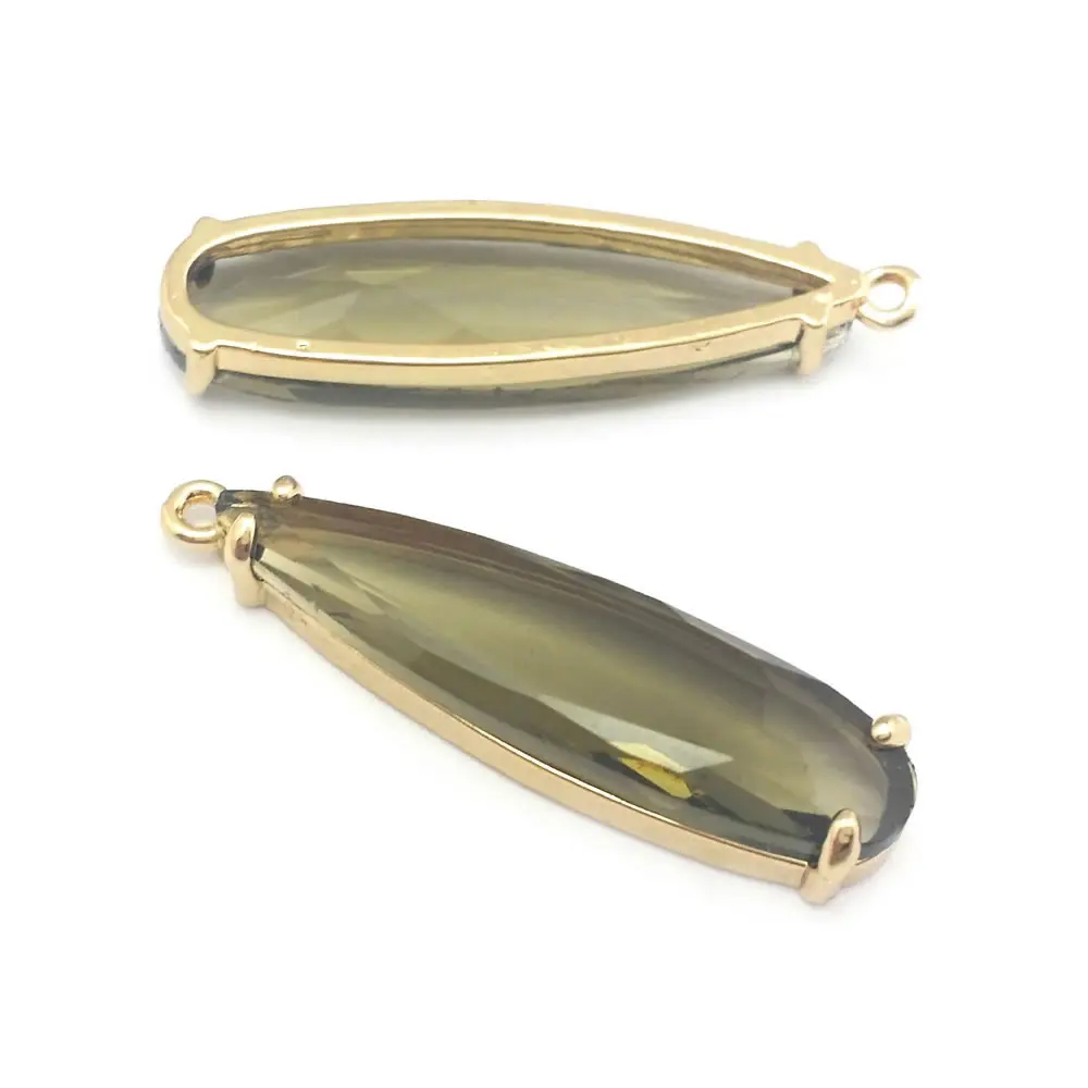 6PCS 8x30MM High Quality Champagne Gold Color Brass and Glass Long Drop Shape Charms Pendants Jewelry Making Diy Accessories