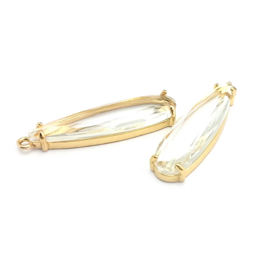 6PCS 8x30MM High Quality Champagne Gold Color Brass and Glass Long Drop Shape Charms Pendants Jewelry Making Diy Accessories
