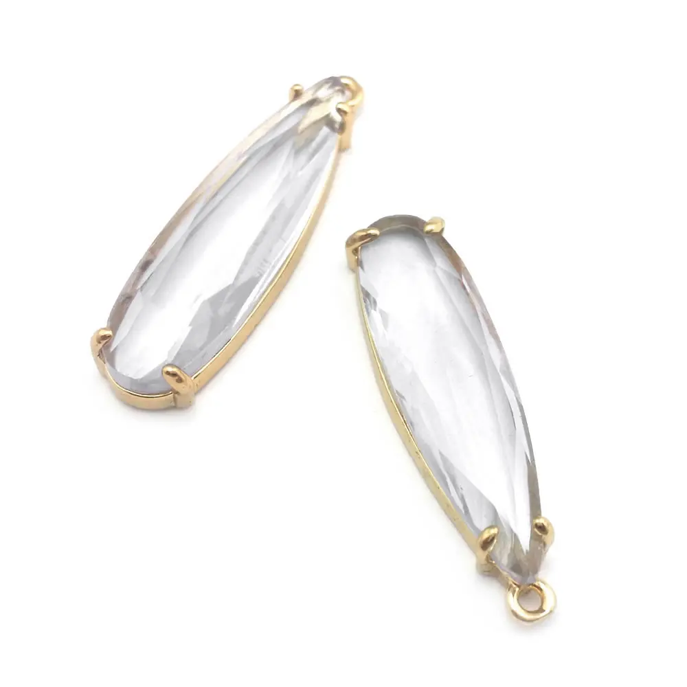 6PCS 8x30MM High Quality Champagne Gold Color Brass and Glass Long Drop Shape Charms Pendants Jewelry Making Diy Accessories