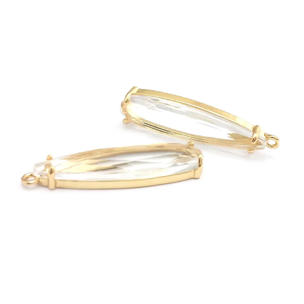 6PCS 8x30MM High Quality Champagne Gold Color Brass and Glass Long Drop Shape Charms Pendants Jewelry Making Diy Accessories