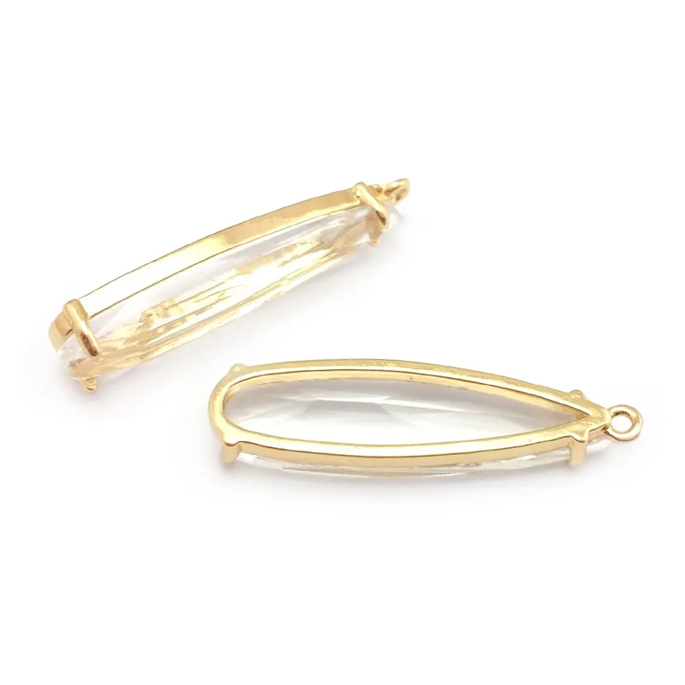 6PCS 8x30MM High Quality Champagne Gold Color Brass and Glass Long Drop Shape Charms Pendants Jewelry Making Diy Accessories