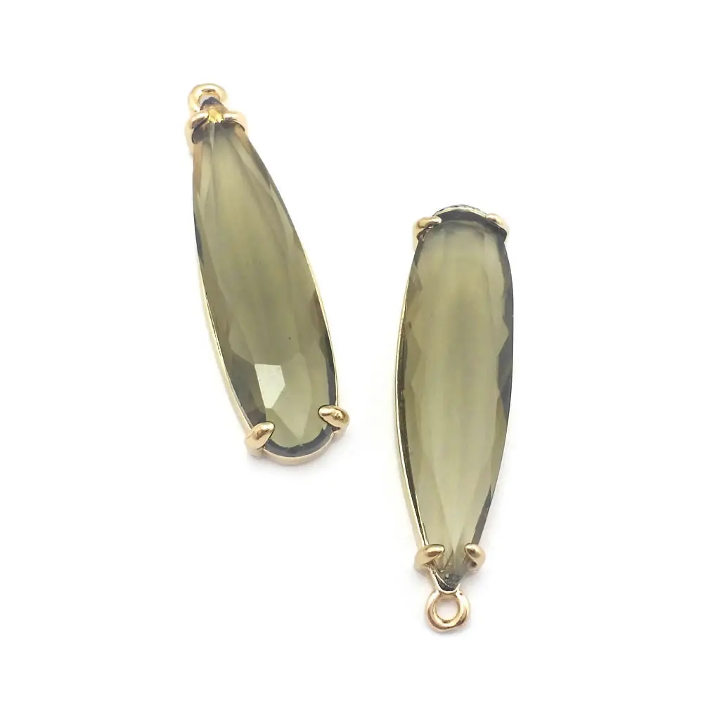 6PCS 8x30MM High Quality Champagne Gold Color Brass and Glass Long Drop Shape Charms Pendants Jewelry Making Diy Accessories