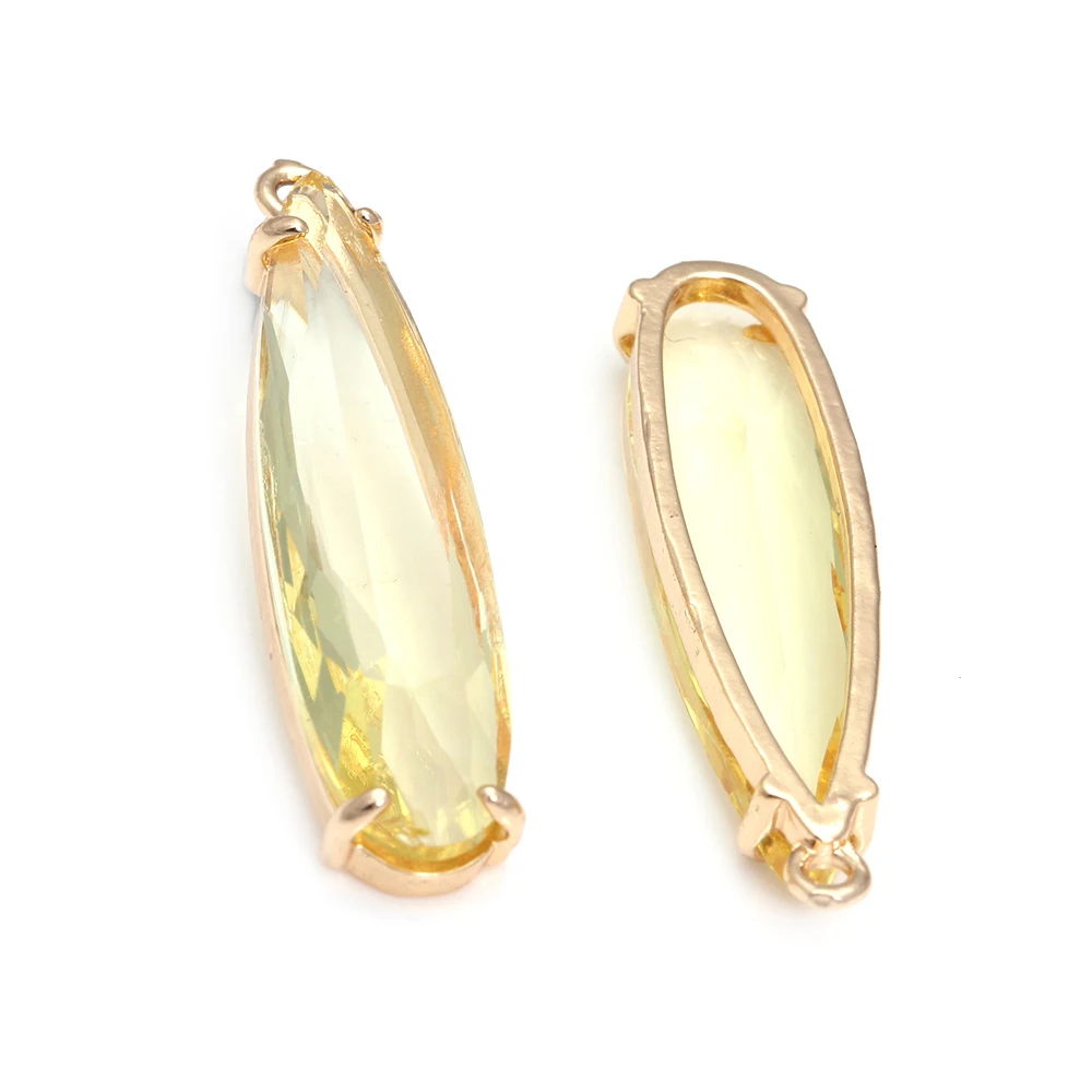 6PCS 8x30MM High Quality Champagne Gold Color Brass and Glass Long Drop Shape Charms Pendants Jewelry Making Diy Accessories