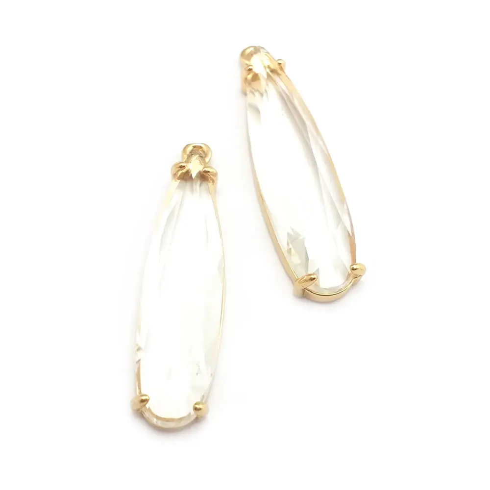 6PCS 8x30MM High Quality Champagne Gold Color Brass and Glass Long Drop Shape Charms Pendants Jewelry Making Diy Accessories