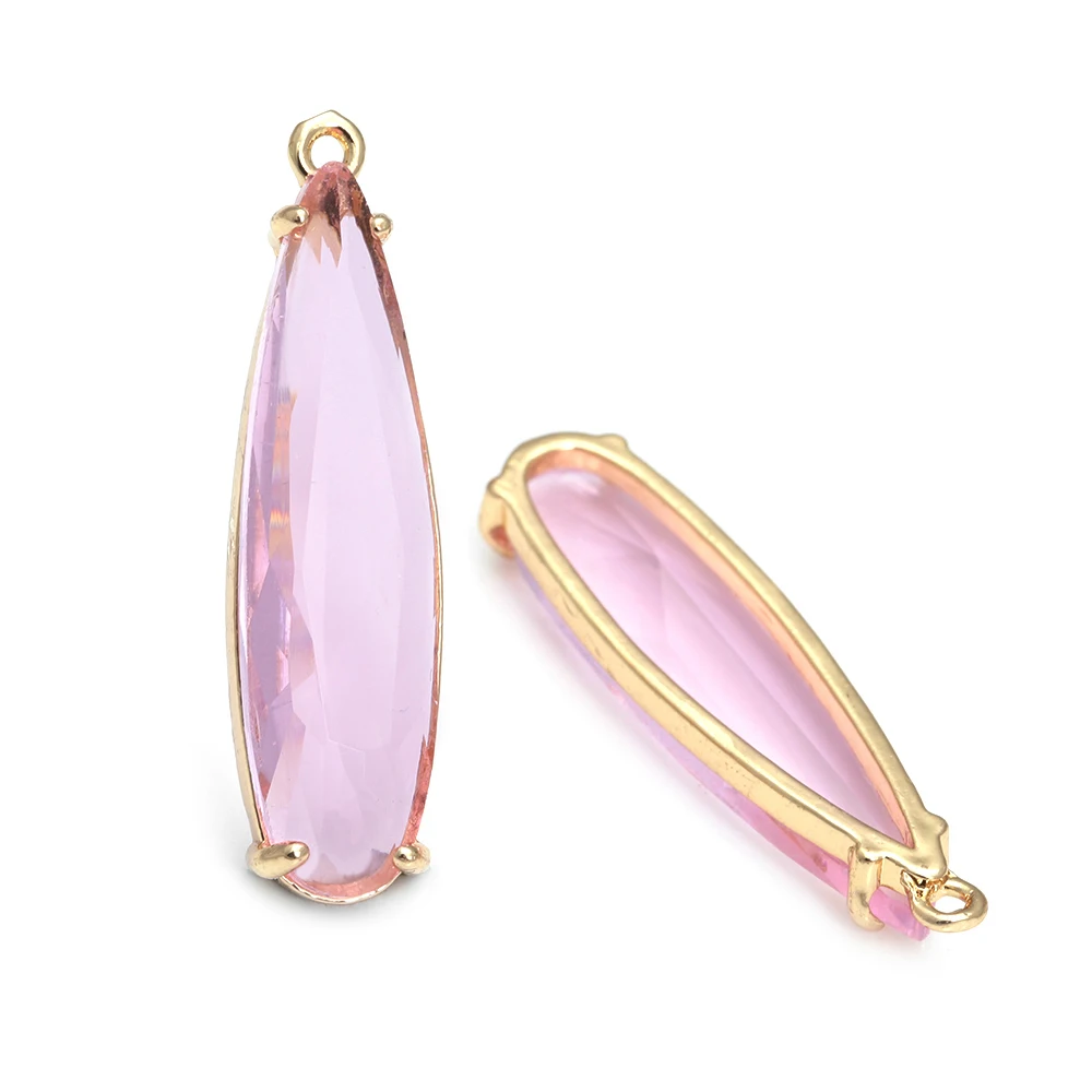 6PCS 8x30MM High Quality Champagne Gold Color Brass and Glass Long Drop Shape Charms Pendants Jewelry Making Diy Accessories